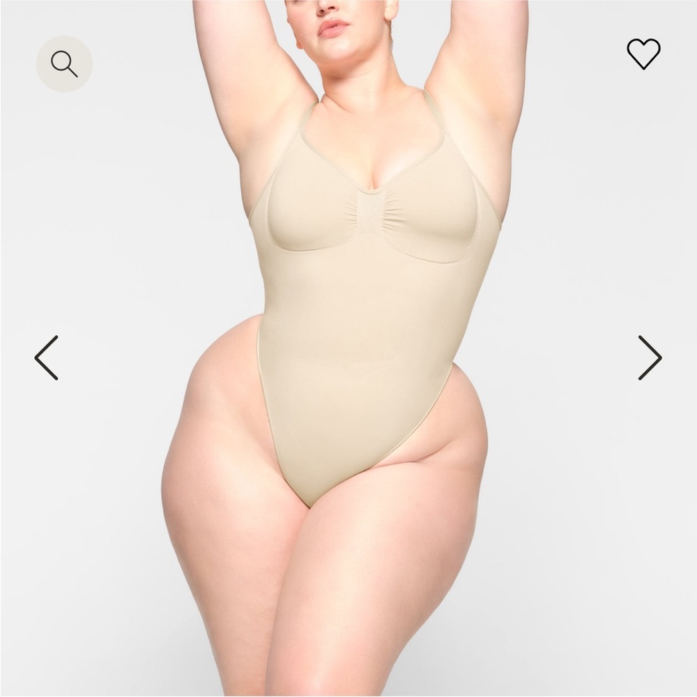 Skims Seamless Sculpt Thong Bodysuit in sand